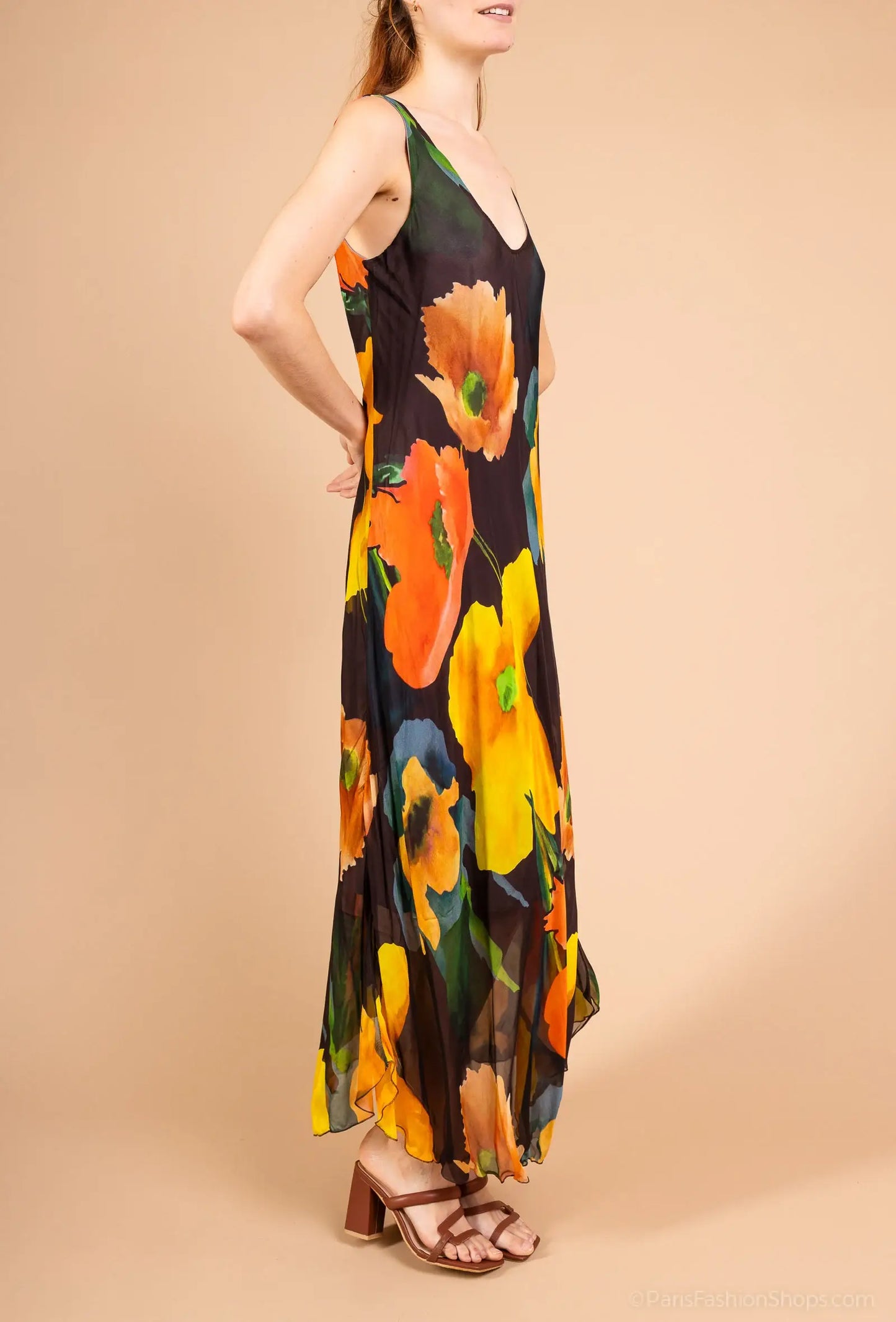 Floral printed silk dress: 30% silk 70% viscose - Size S to M