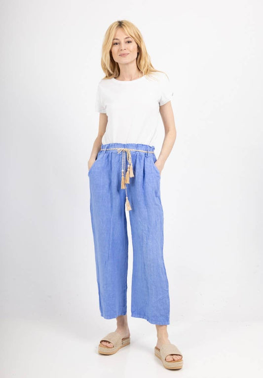 100% Linen Pants in Cornflower Blue- One Size