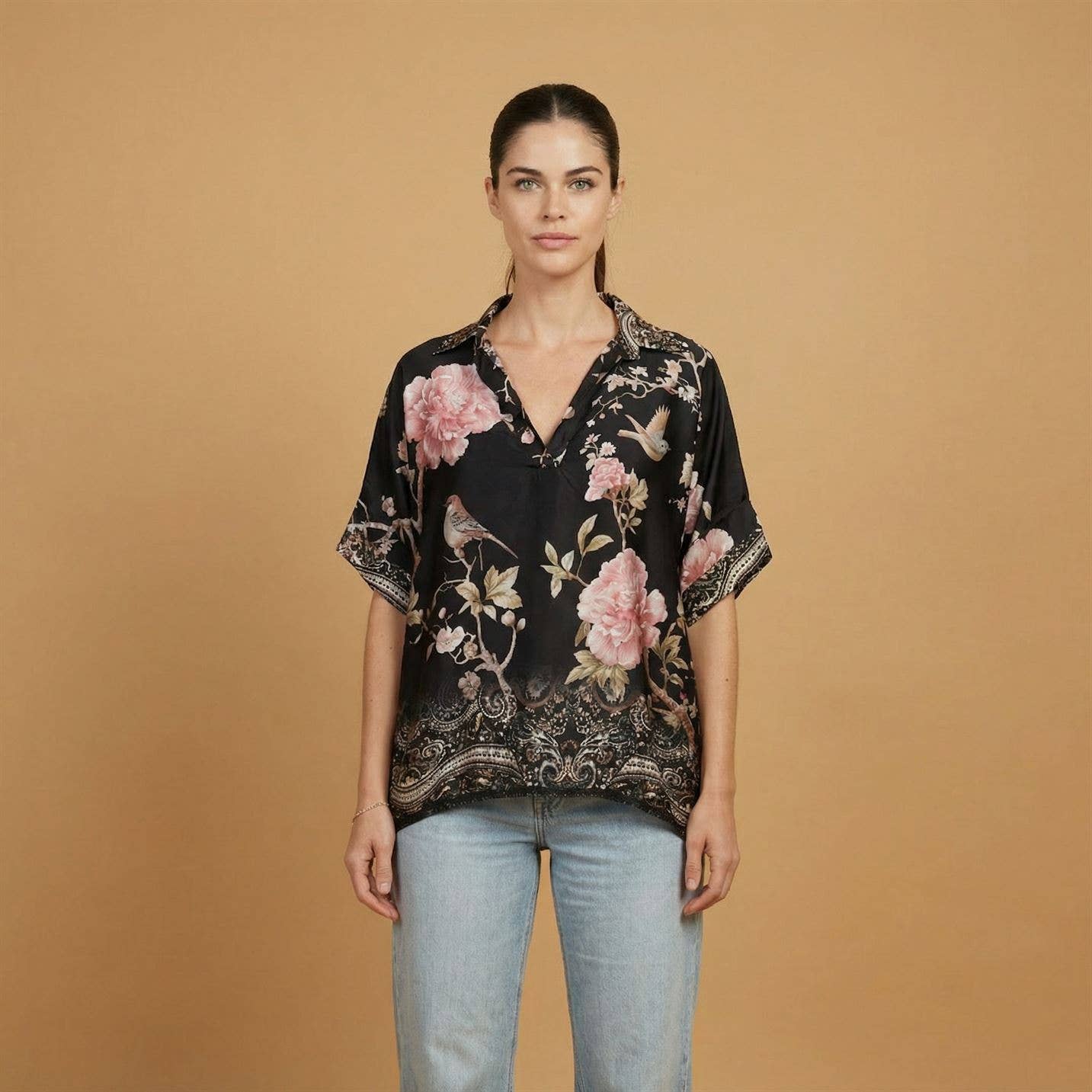 Satin floral print top- One Size