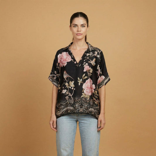 Satin floral print top- One Size