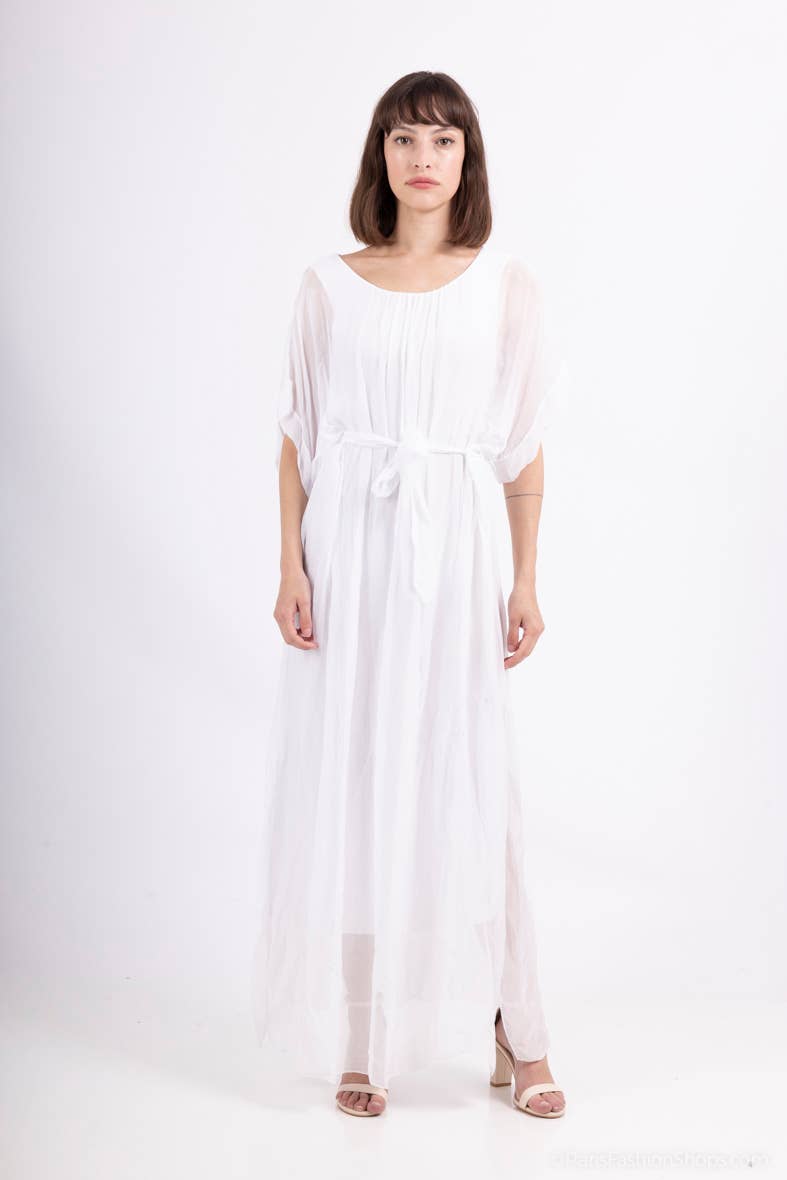 Long Silk Dress - 50% silk - 50% viscose / White / One size