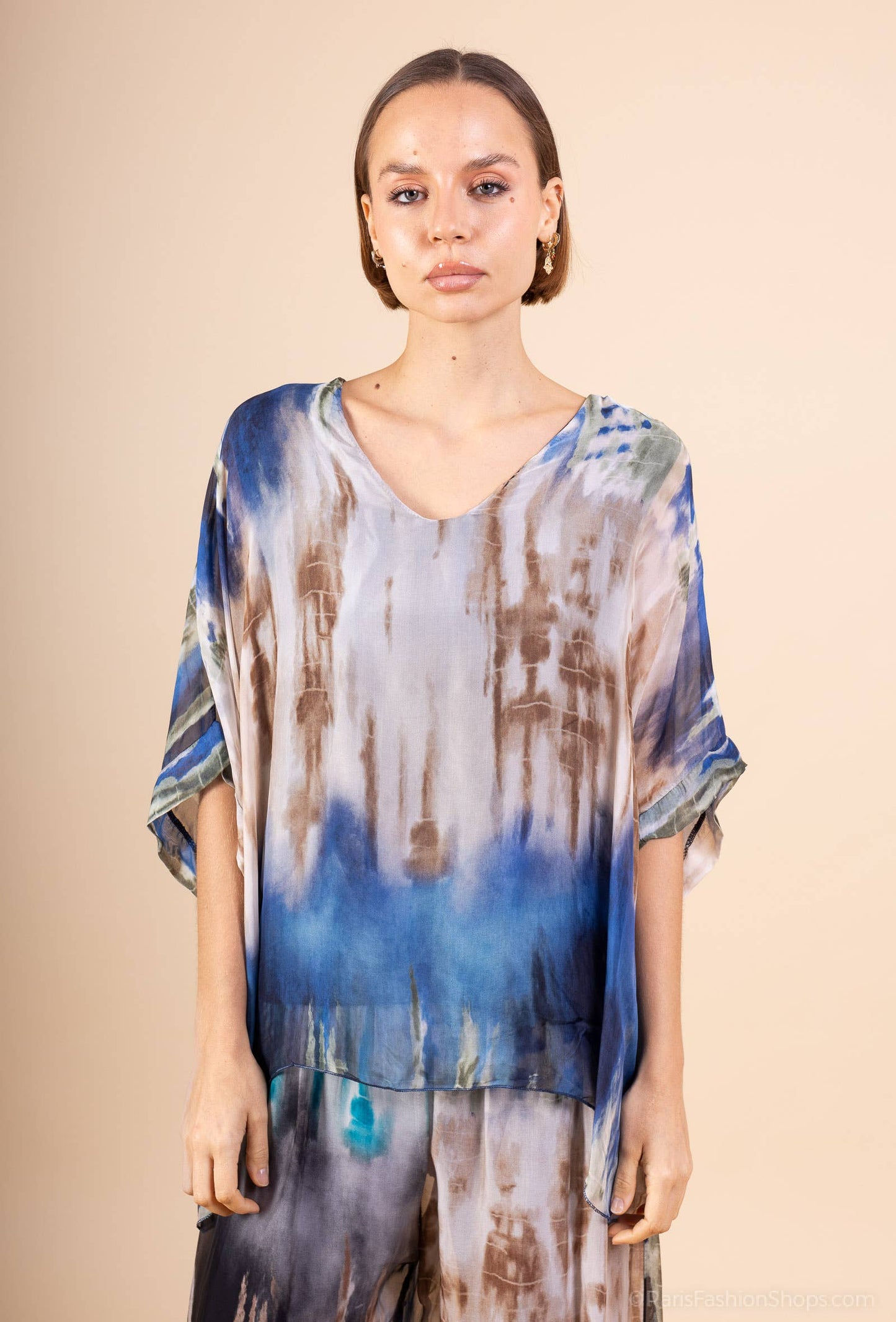 Printed silk top in Navy- Size S to M