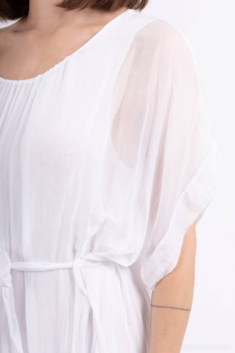 Long Silk Dress - 50% silk - 50% viscose / White / One size