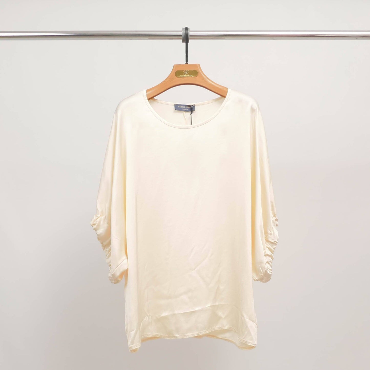 Top with gathered sleeves in Cream, Made in Italy- Size fits S to M