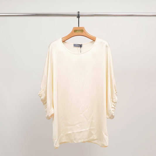 Top with gathered sleeves in Cream, Made in Italy- Size fits S to M
